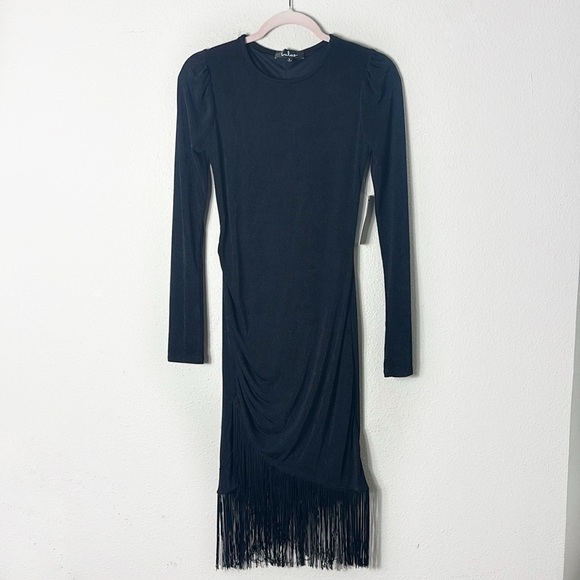 NWT Lulus Out For the Evening Black Fringe Long Sleeve Bodycon Dress size Small - Picture 4 of 13